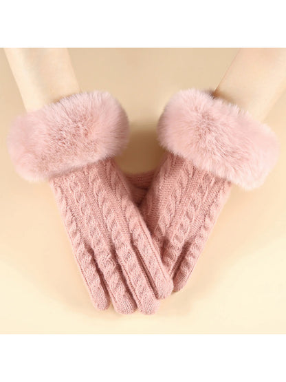 Gloving - Cable Knit Fuzzy-Cuff Gloves
