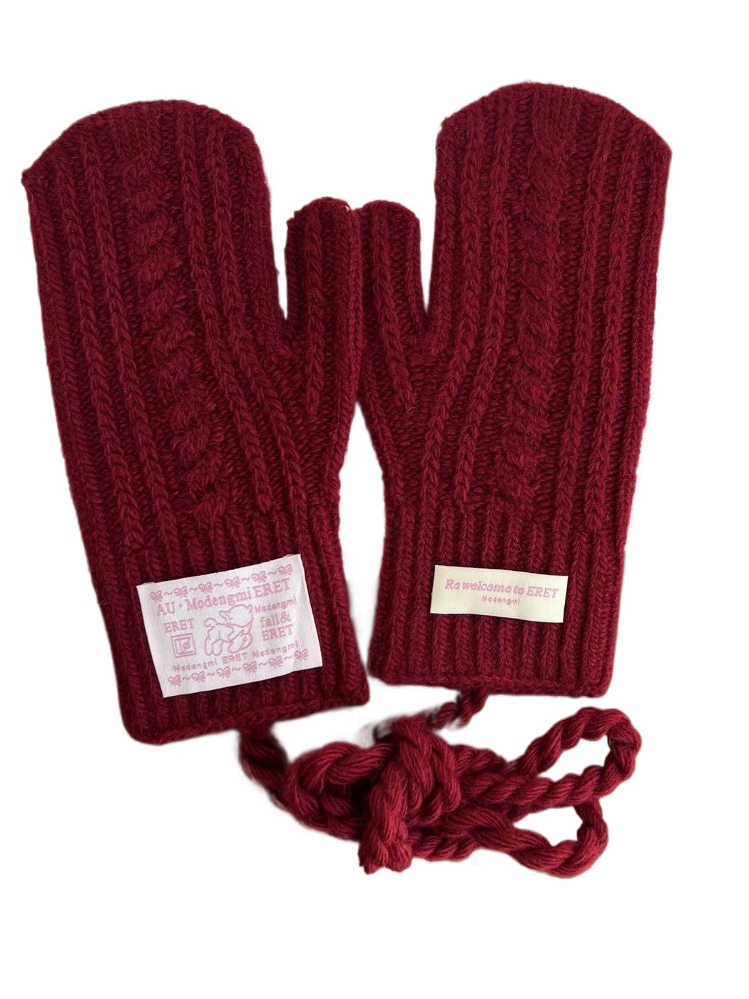 Gloving - Full-Cover Knitted Gloves With Lanyard