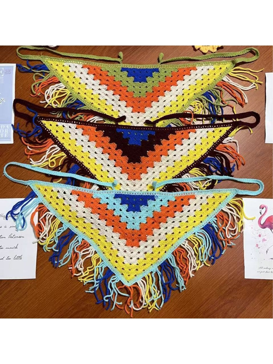 Scarvii - Vibrant Openwork Tassel Triangle Bandana