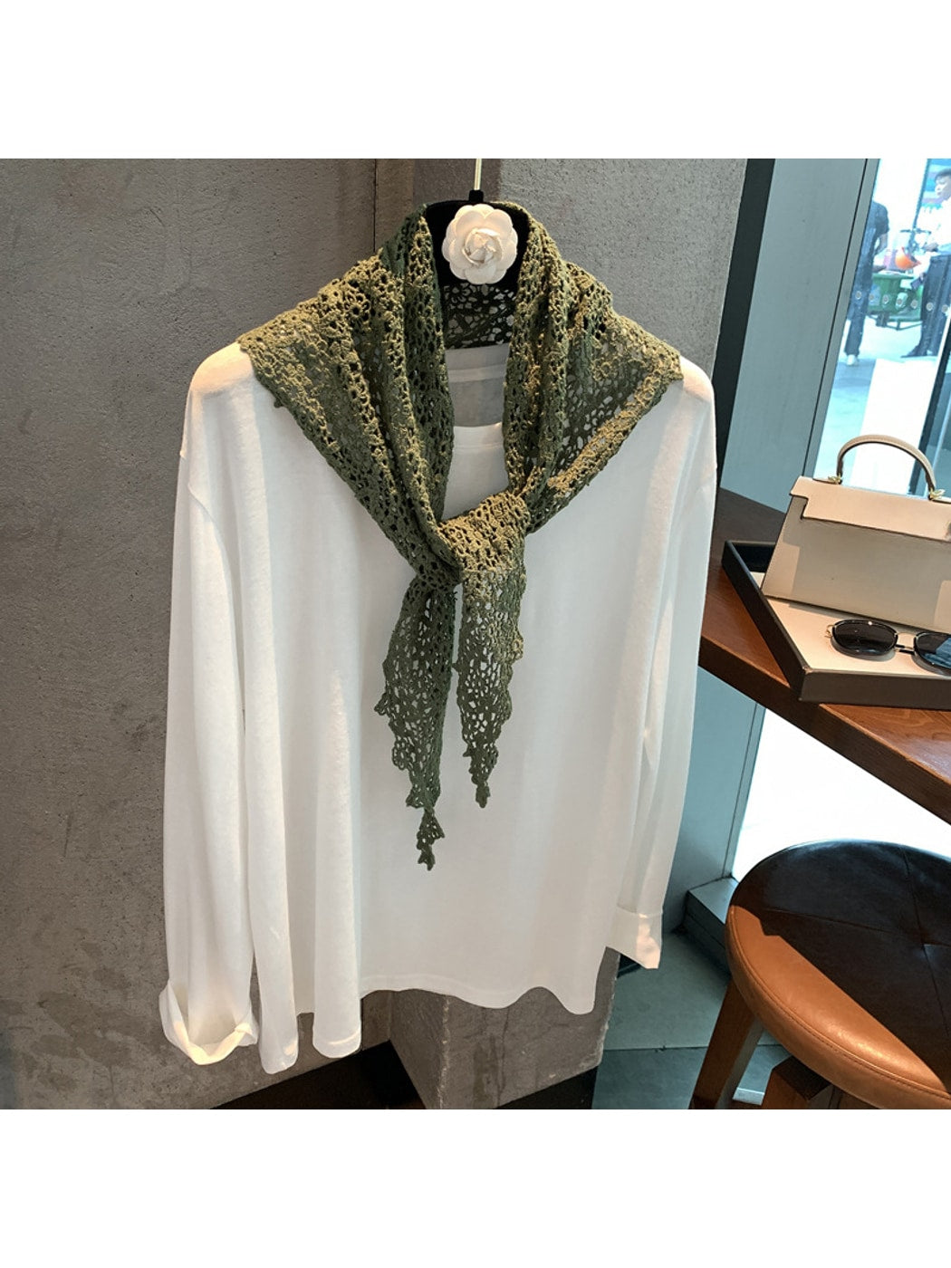 Scarvii - Solid Color Hollow Out Triangle Scarf Wrap