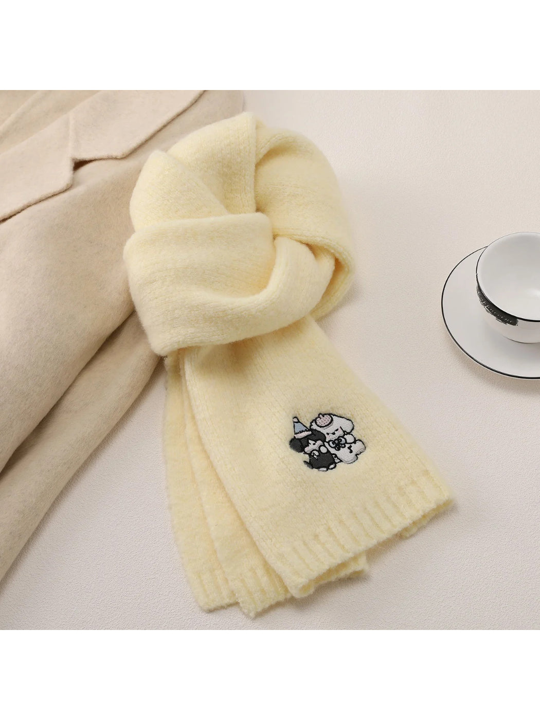 Scarvii Grey Scarf with Dog Embroidery