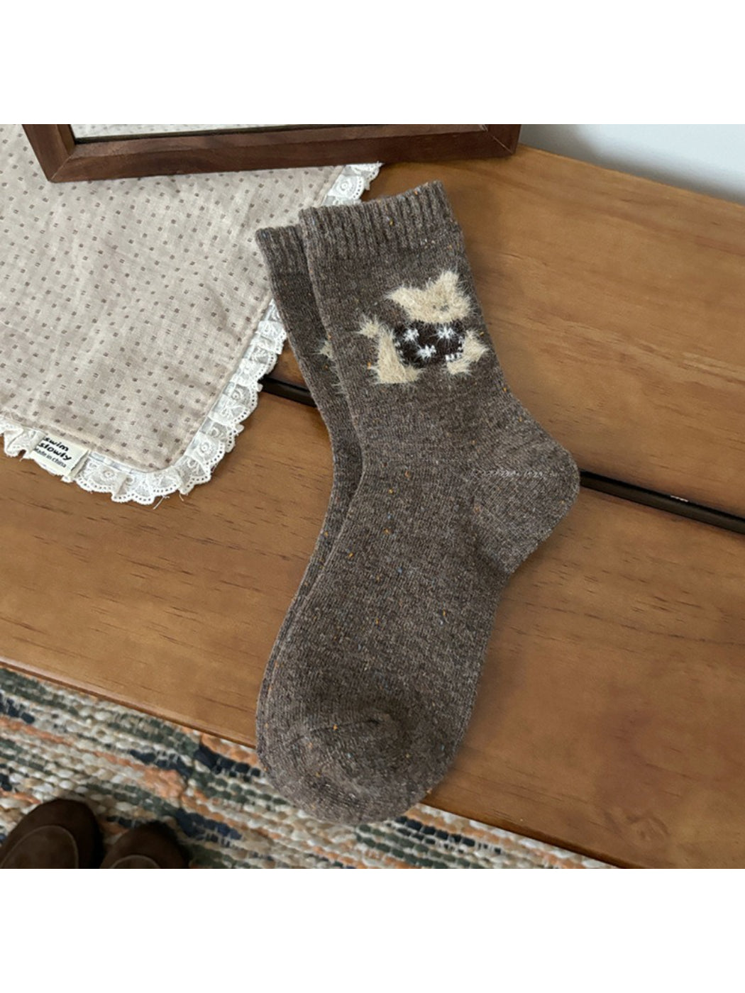Rufia - Cute Winter Puppy Motif Crew Socks