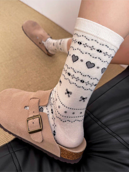 Rufia - Heart & Bow Pattern Crew Socks