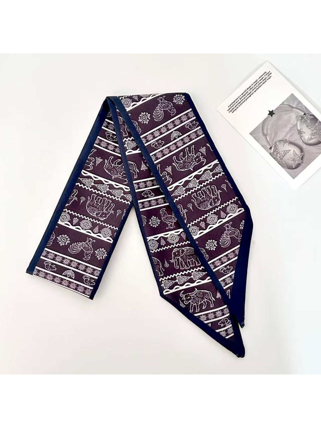 Scarvii Elephant Motif Decorative Skinny Scarf