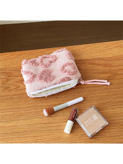 Cosbai plush heart pouch opened to reveal interior storage space