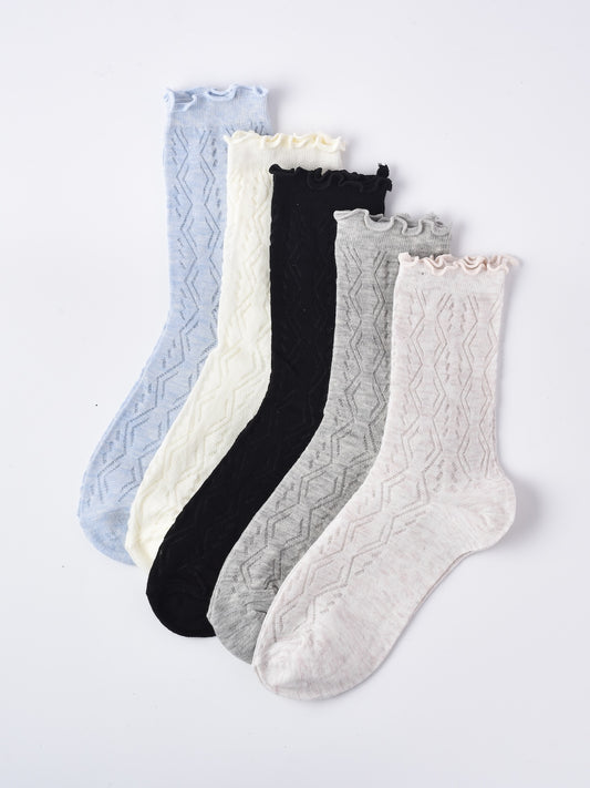 Rufia - Solid Color Picot-Edge Ankle Socks