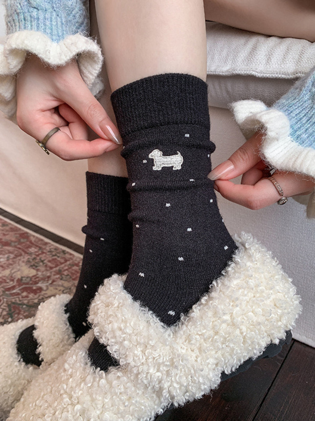 Rufia - Polka Dot Bear Crew Socks
