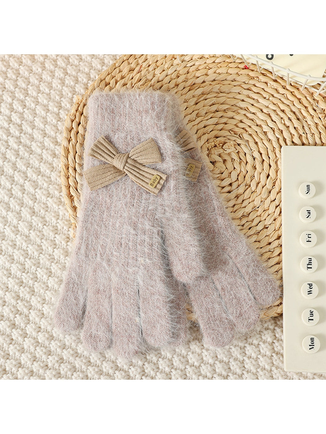 Gloving - Women's Bow Accent Fuzzy Knit Winter Gloves