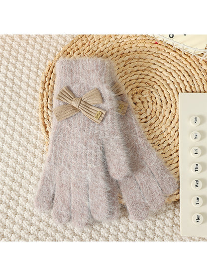 Gloving - Women's Bow Accent Fuzzy Knit Winter Gloves
