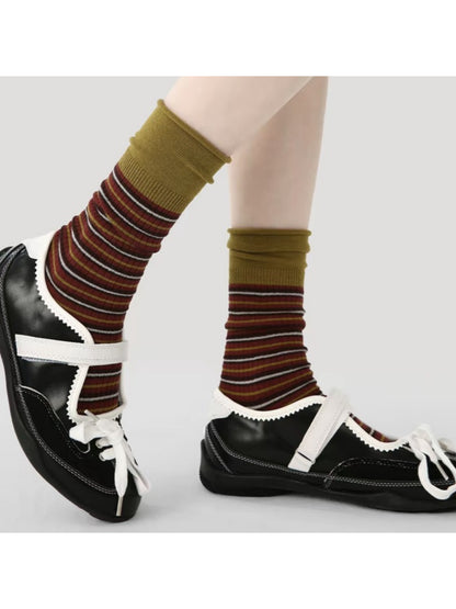 Rufia - Colorblock Top Striped Crew Socks