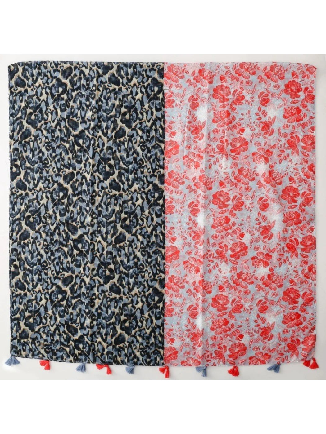Scarvii - Floral Leopard Print Tassel Wrap Scarf