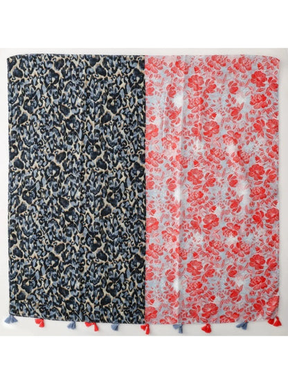Scarvii - Floral Leopard Print Tassel Wrap Scarf