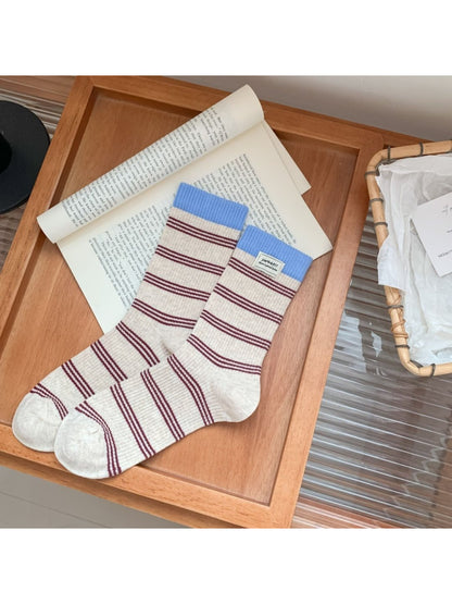 Rufia - Contrast Cuff Stripe Crew Socks