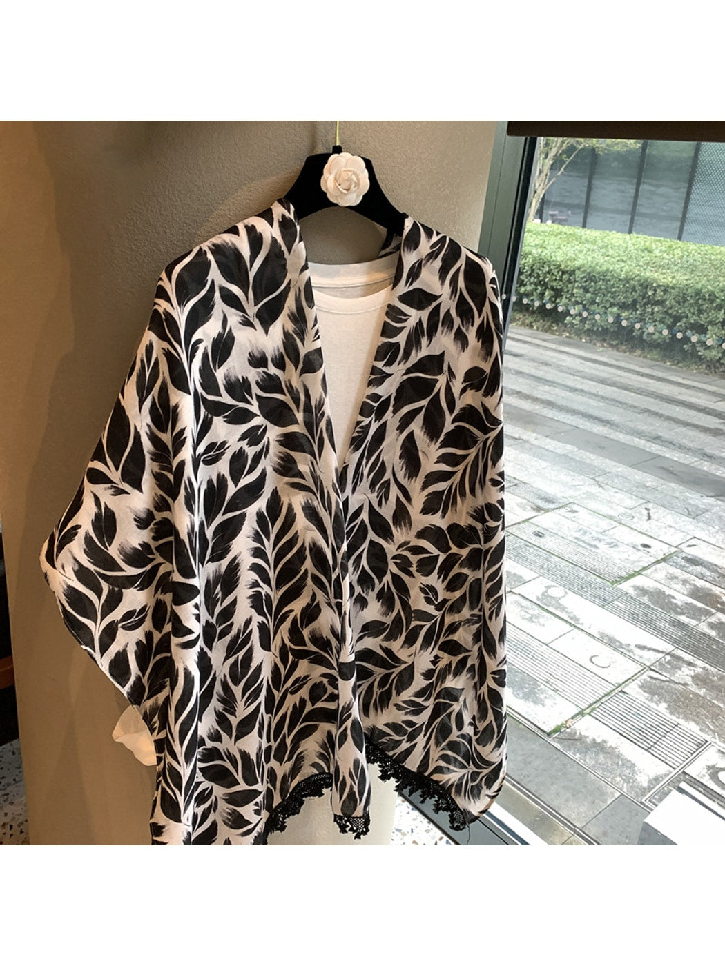 Scarvii - Black Feather Print Scarf Wrap