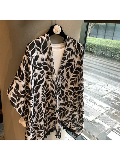 Scarvii - Black Feather Print Scarf Wrap