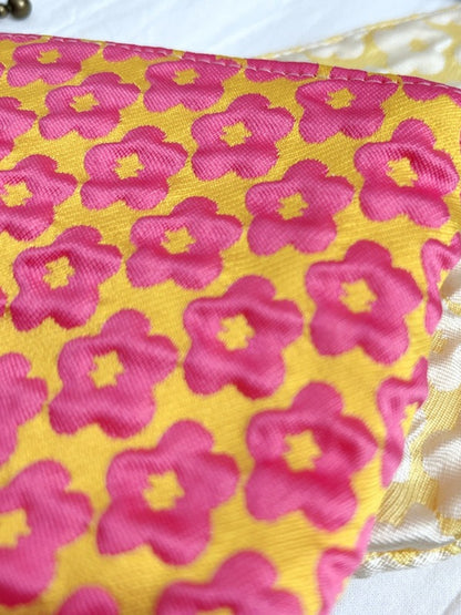 Cosbai - Floral Print Pouch Bag with Zipper - Practical & Lovely