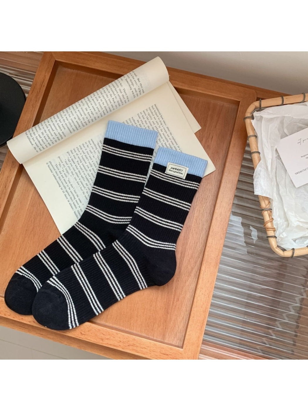 Rufia - Contrast Cuff Stripe Crew Socks