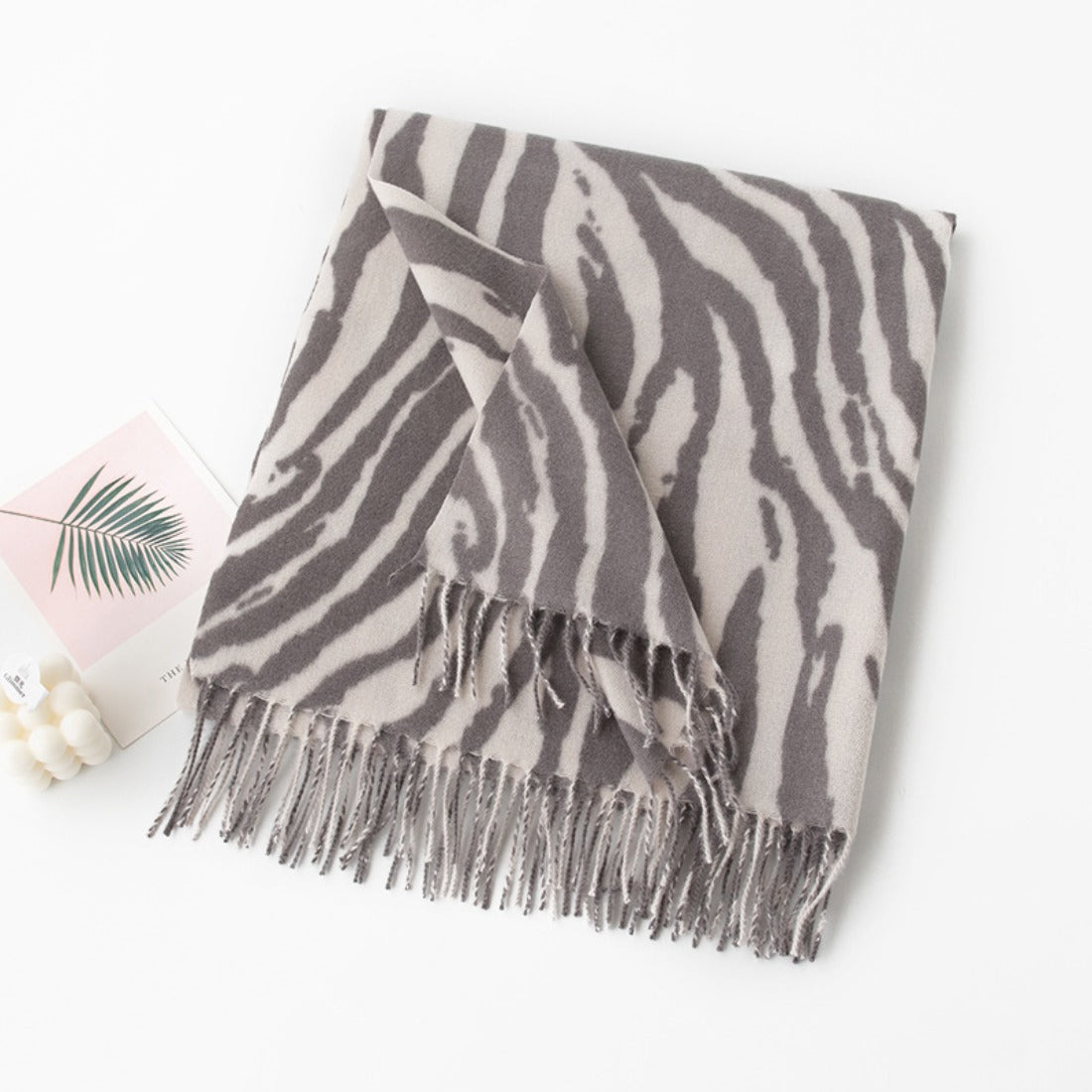 Scarvii - Gray Zebra Print Tassel Scarf