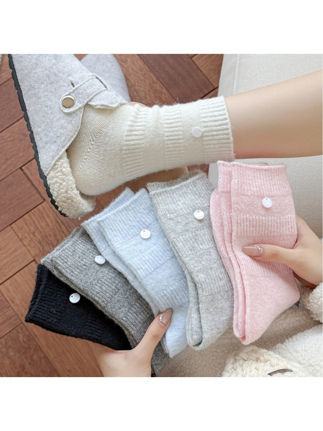 Rufia - Mid-Calf Socks with Shell Buttons
