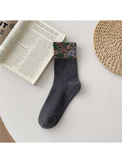 Rufia - Vintage Floral Jacquard Cuff Socks