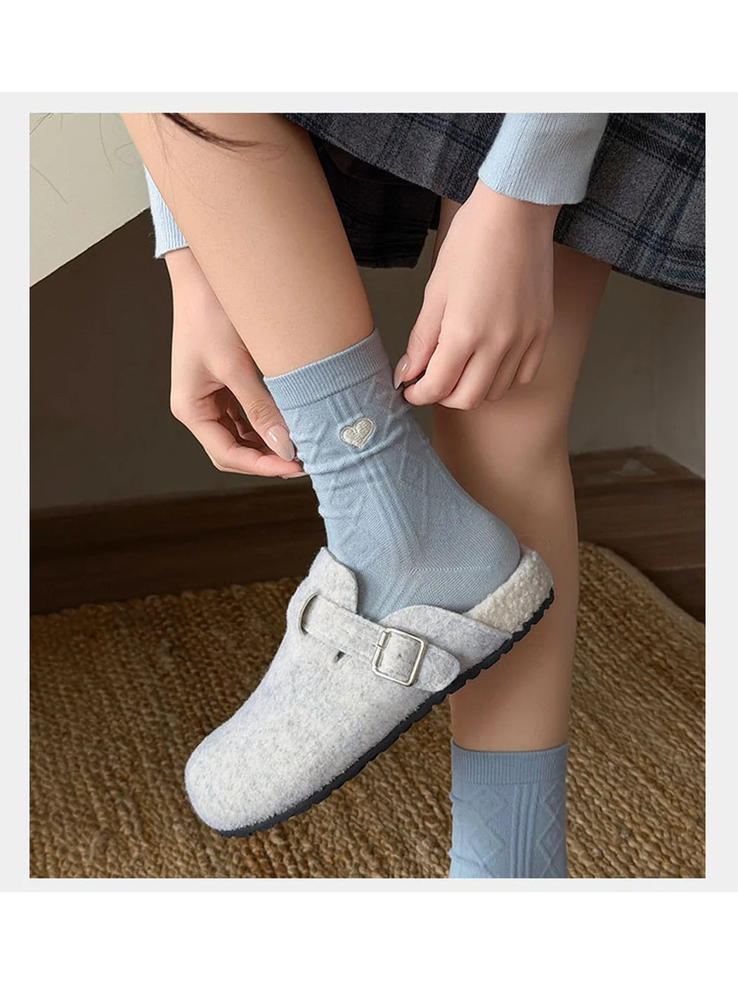Rufia - Patterned Ribbed Cuff Crew Socks
