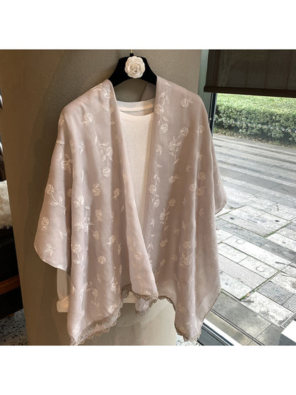 Scarvii - Rose Motif Lace Edge Shawl Scarf