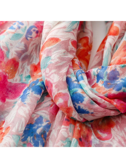 Scarvii - Pink Watercolor Floral Tassel Scarf