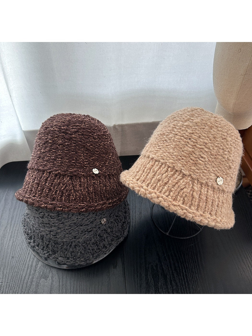 Haila - Solid Color Foldable Round Crown Bucket Hat