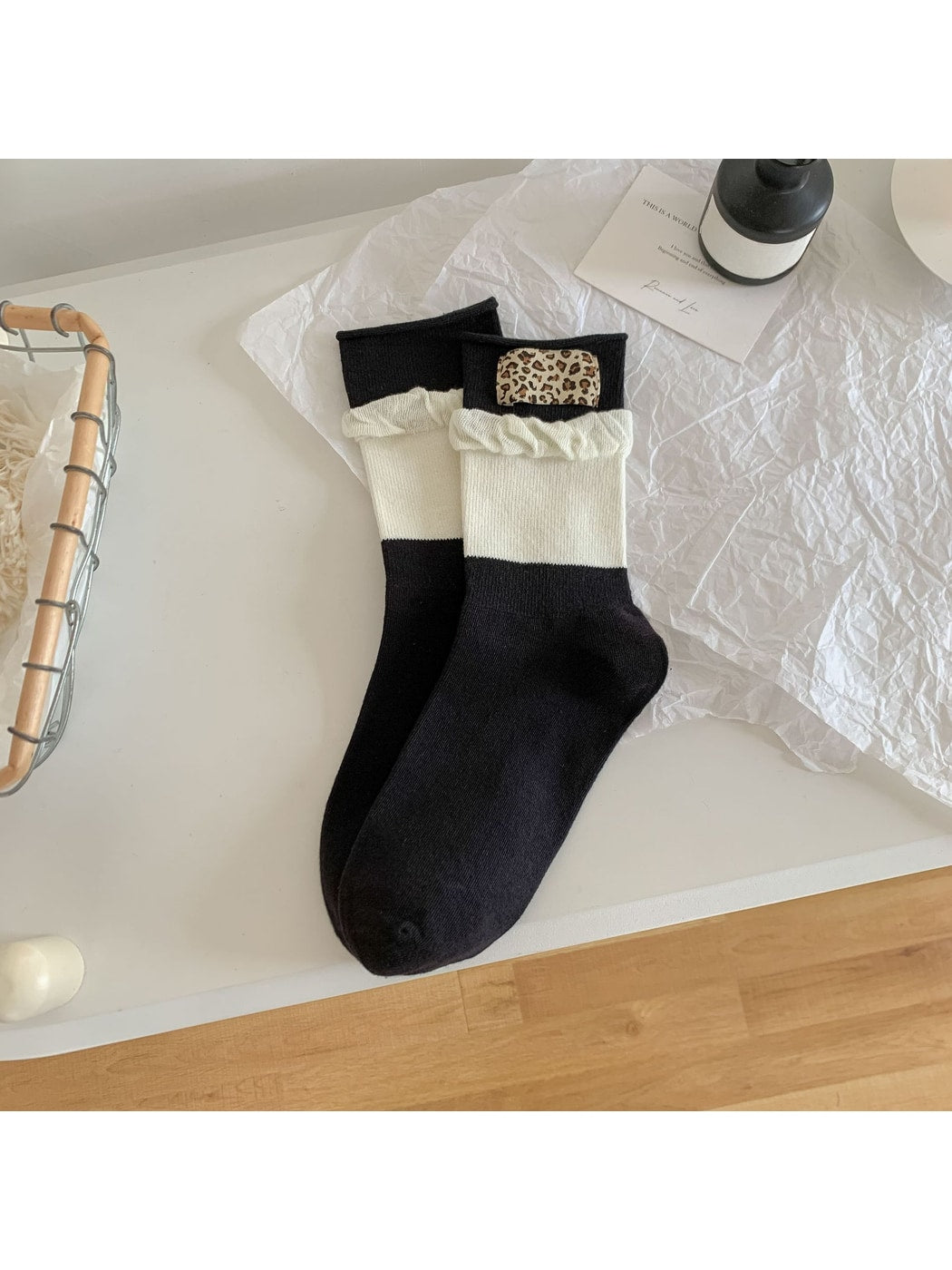 Rufia - Leopard Color Block Crew Socks