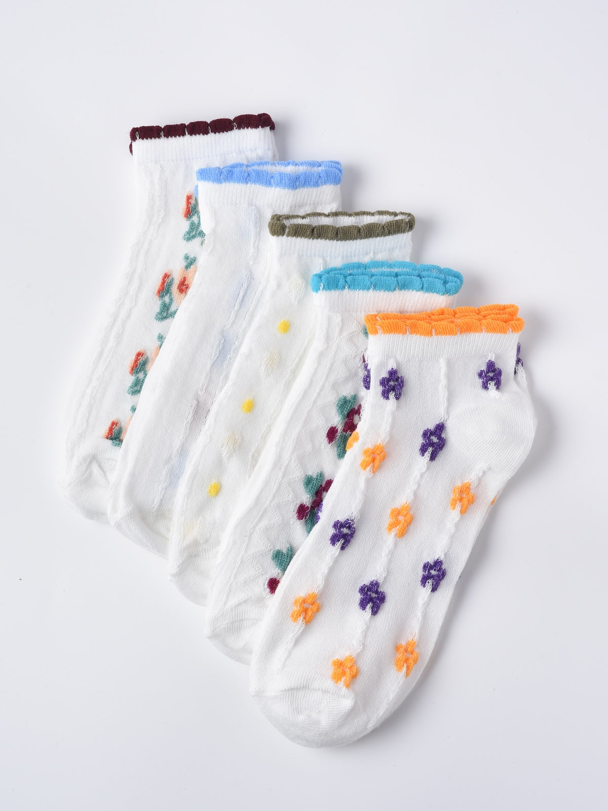 Rufia- Colorful Lace Trim Summer Low-Cut Socks