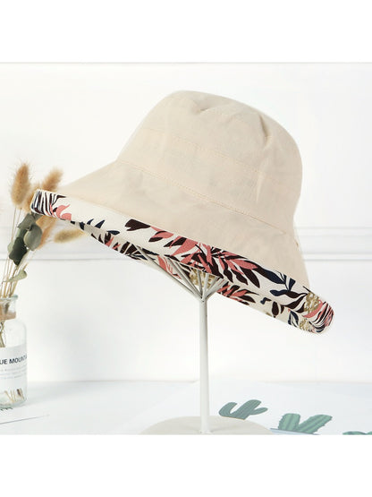 Top view of Haila bucket hat showing floral pattern and round crown