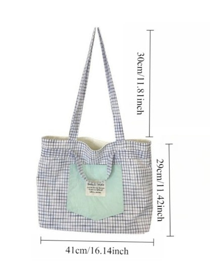 Cosbai - Patchwork Plaid Tote Bag & Shoulder Bag