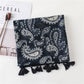 Scarvii - Black & White Cashew Flower Pattern Scarf