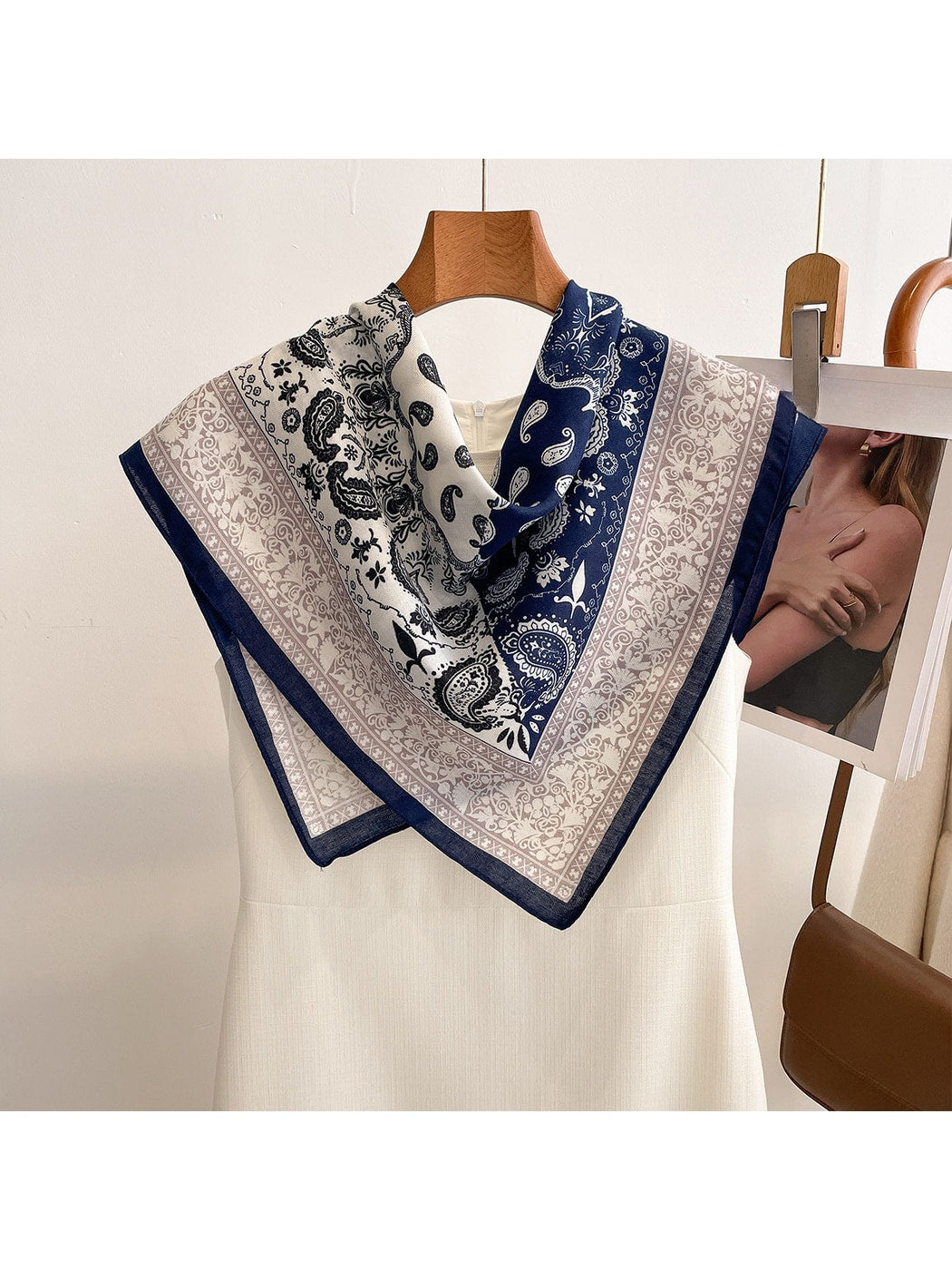 Scarvii - Colorblock Paisley Print Boho Style Square Scarf