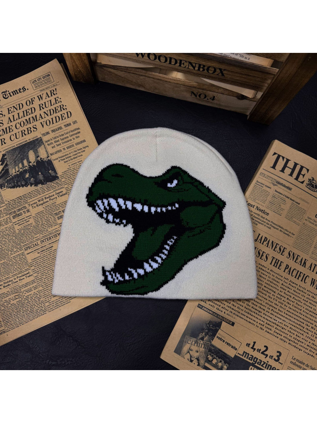 Haila - Dinosaur Graphic Knit Slouchy Beanie
