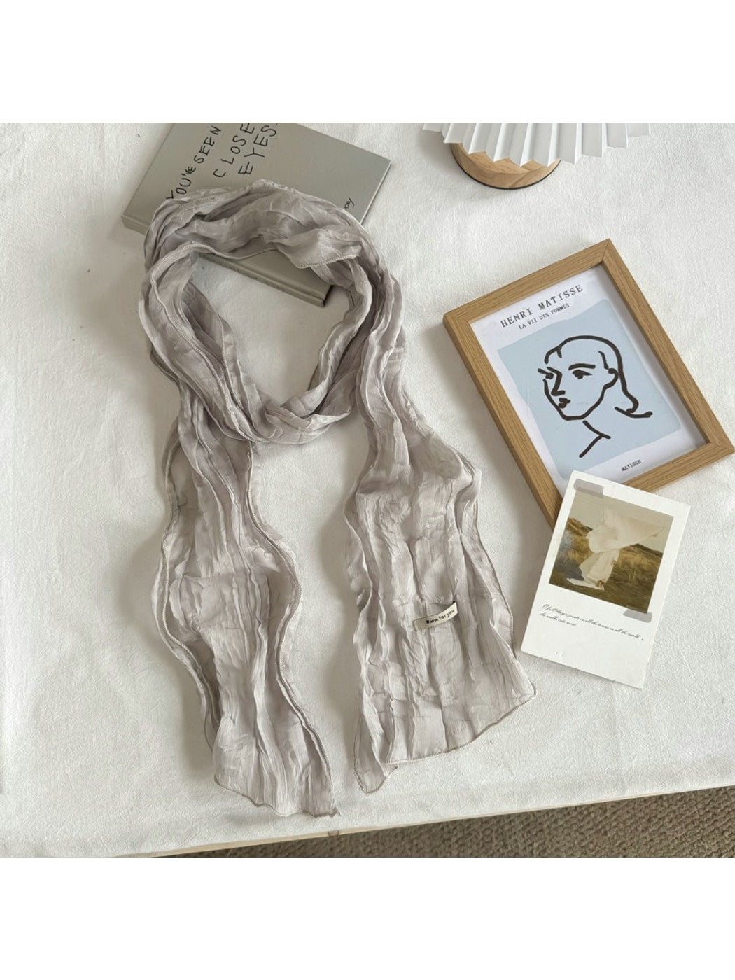 Scarvii - Pleated Solid Color Long Narrow Scarf