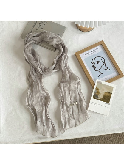 Scarvii - Pleated Solid Color Long Narrow Scarf