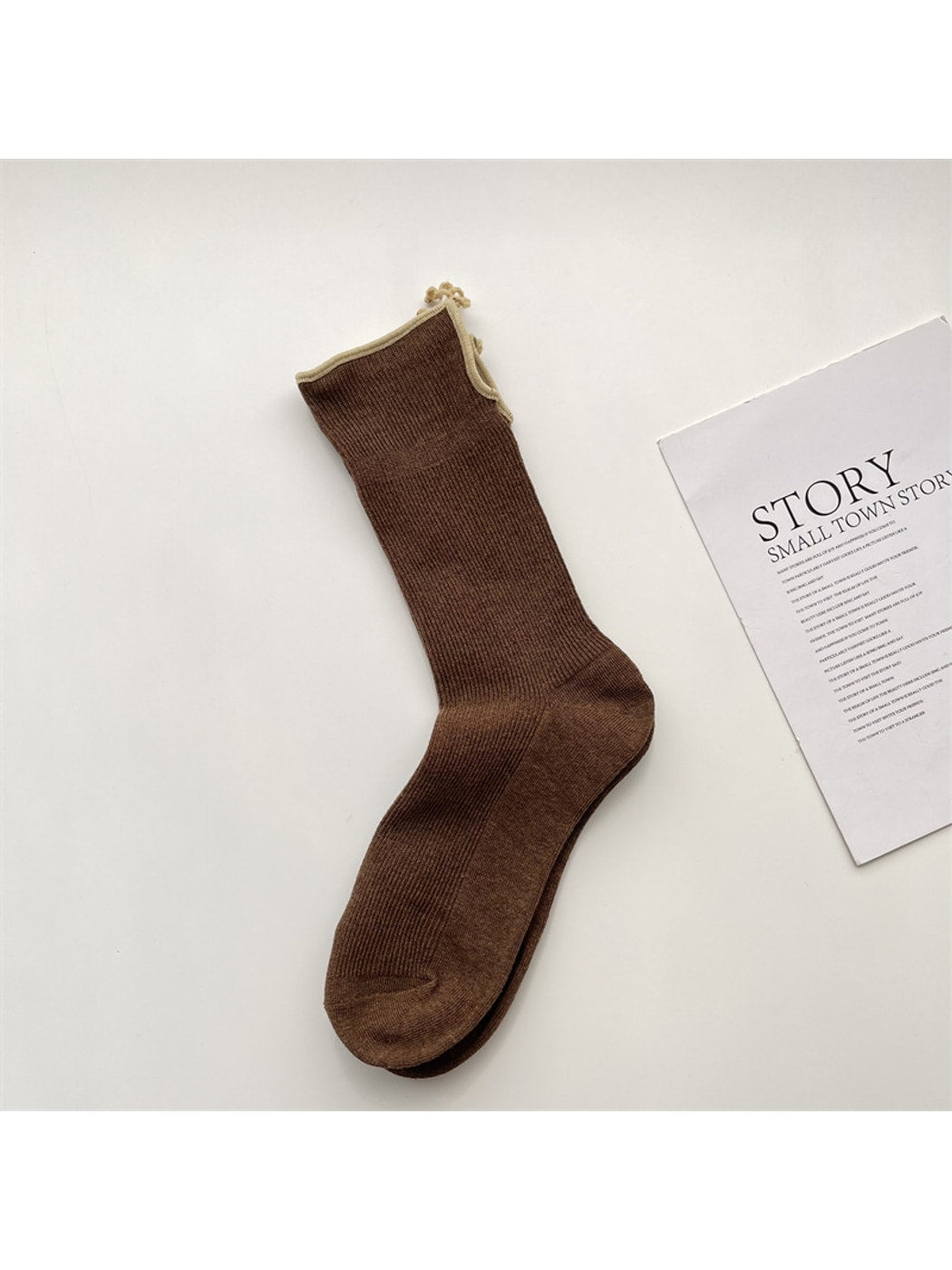 Rufia - Pastel Solid Ribbed Fashion Crew Socks