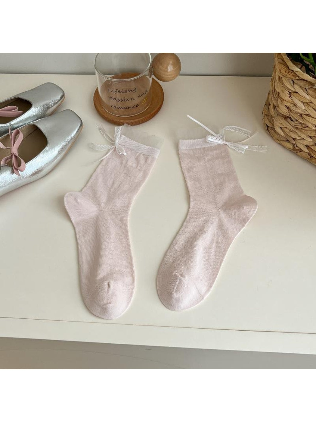 Rufia - Sweet Style Pink and White Crew Socks