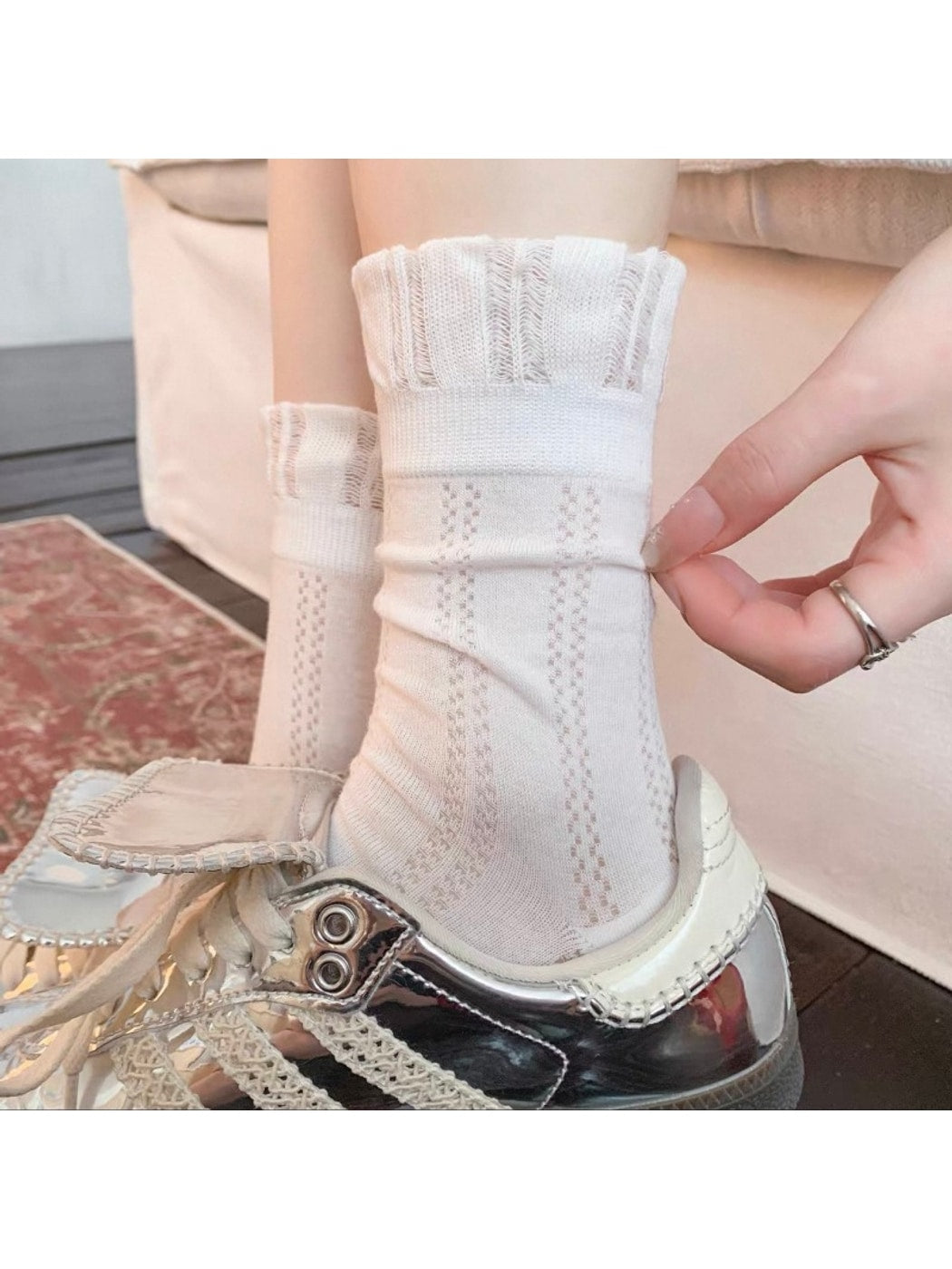 Rufia - Ruffled Cuff Casual Crew Socks