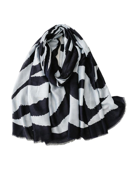 Scarvii - Modern Stripe Print Tassel Scarf