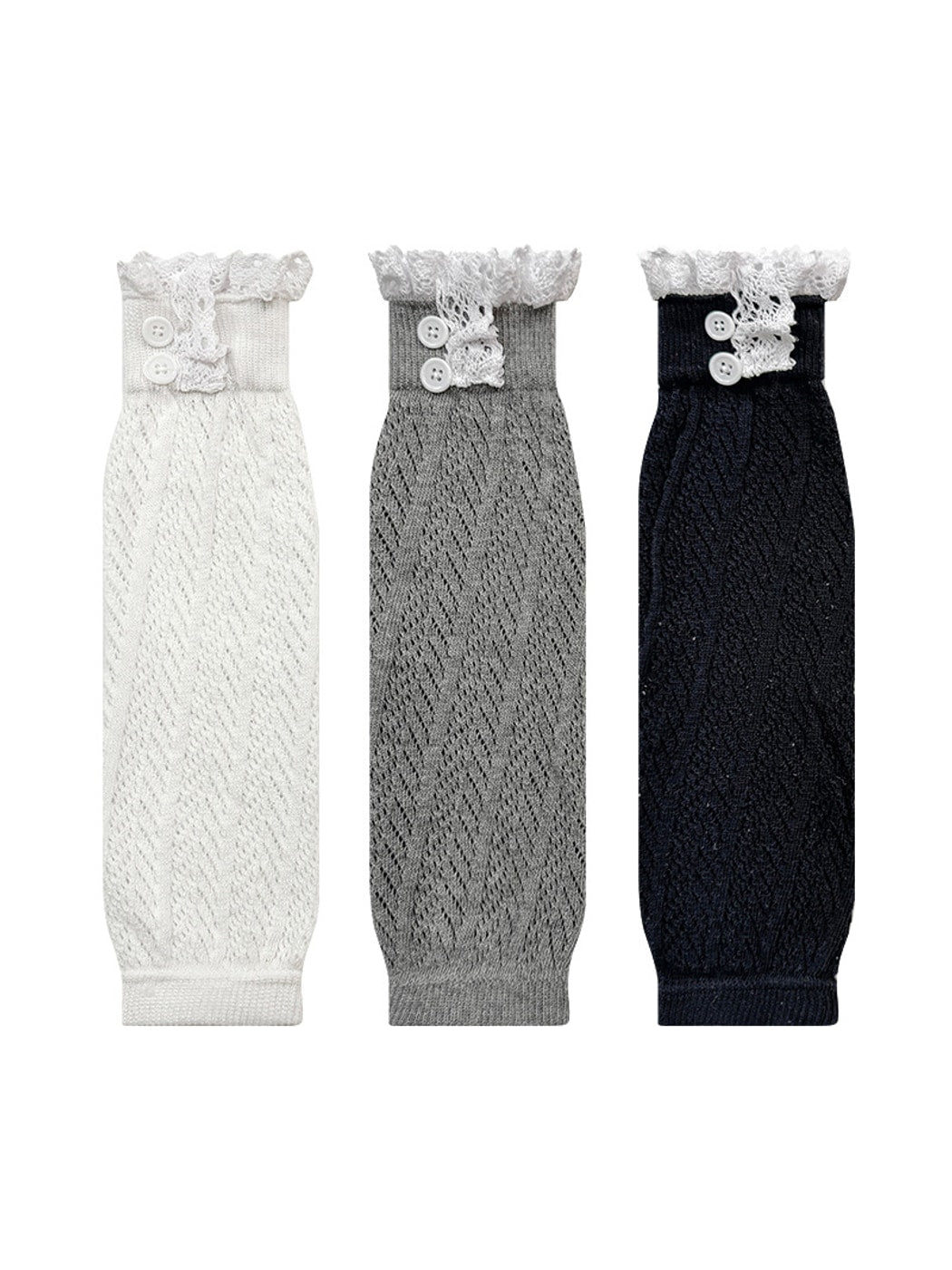 Cozyra - Lace-Trim Cable-Knit Button Leg Warmers