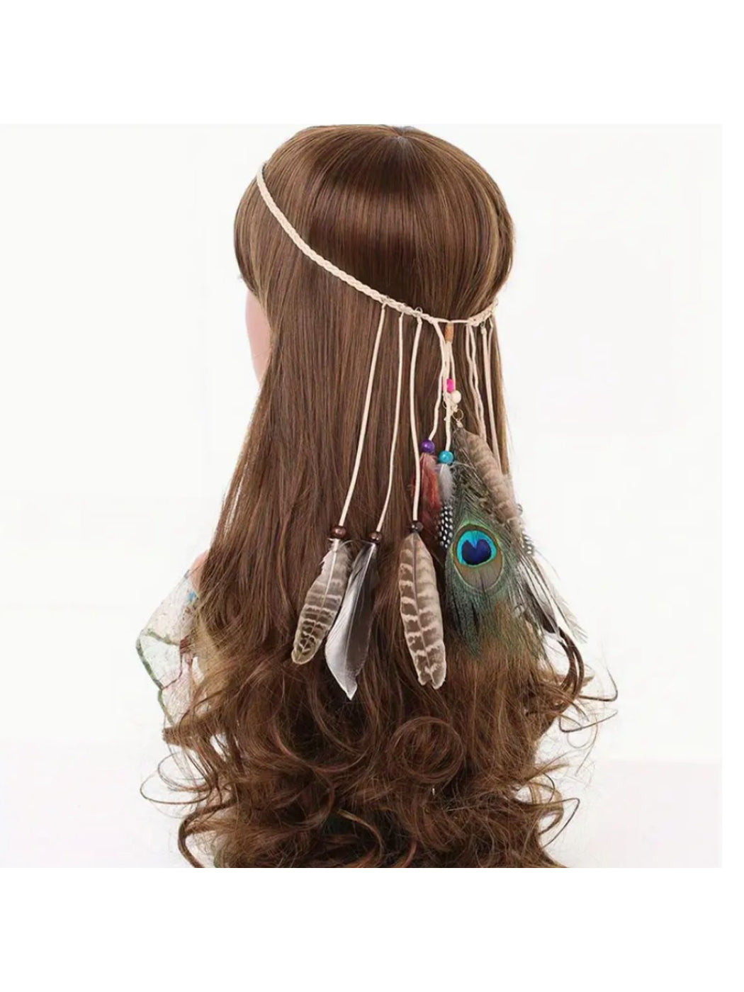 Hairish - Boho Peacock Feather Tassel Hair Headpiece