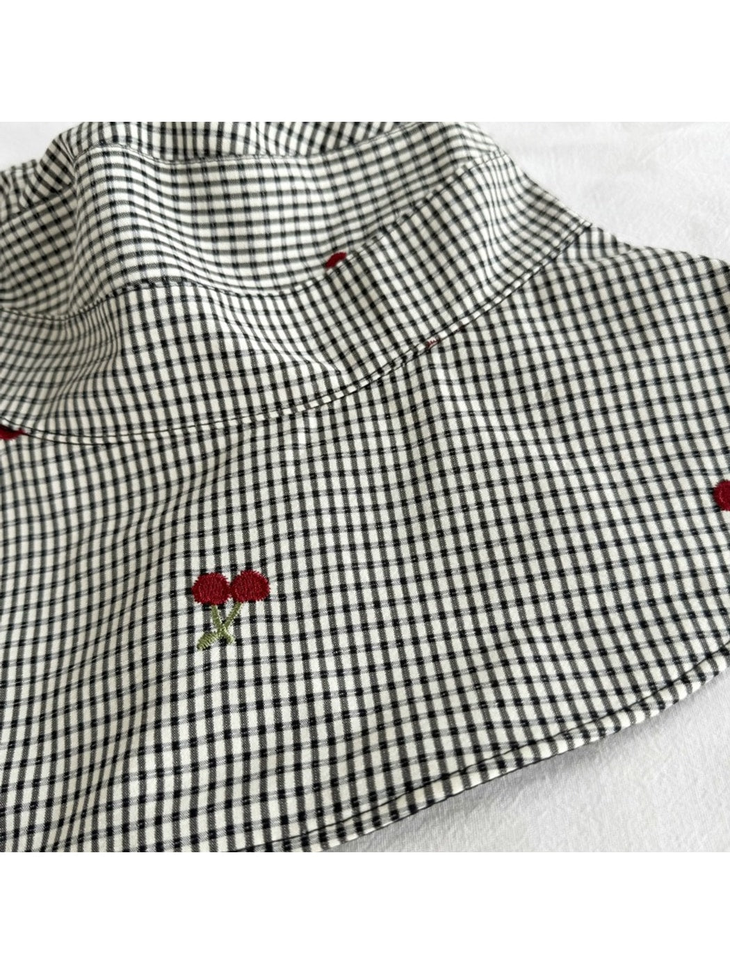 Haila - Cherry Gingham Wide Brim Casual Bucket Hat