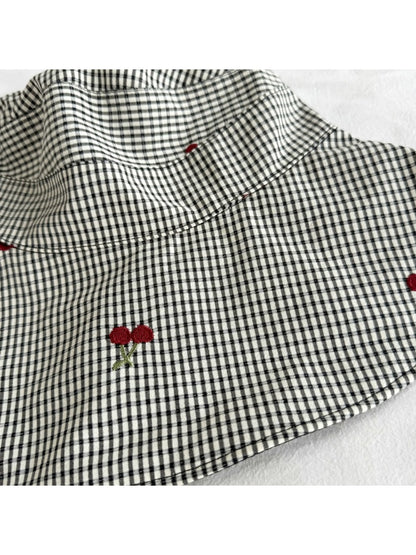 Haila - Cherry Gingham Wide Brim Casual Bucket Hat