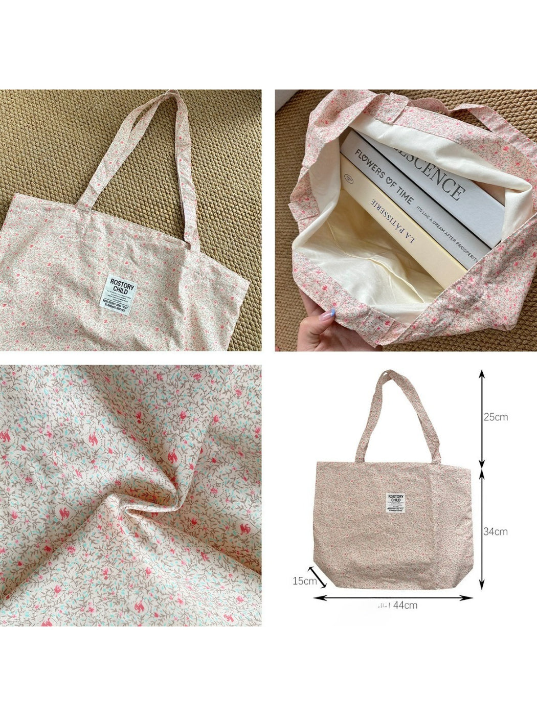 Cosbai tote bag with long beige handles displayed on white surface
