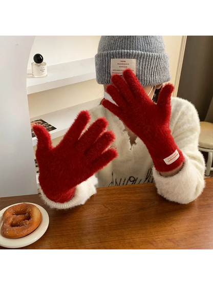 Gloving - Fuzzy-Texture Extended-Cuff Gloves