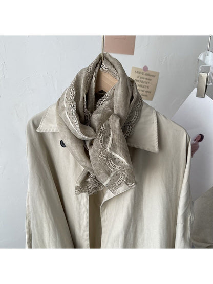 Scarvii - Vintage Lace Trim Minimalist Long Scarf