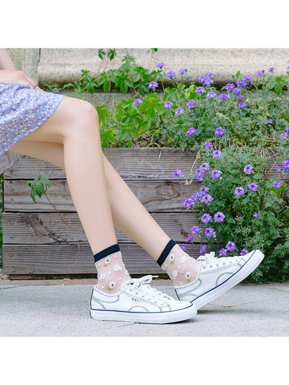 Rufia - Soft Floral Mesh Sheer Crew Socks