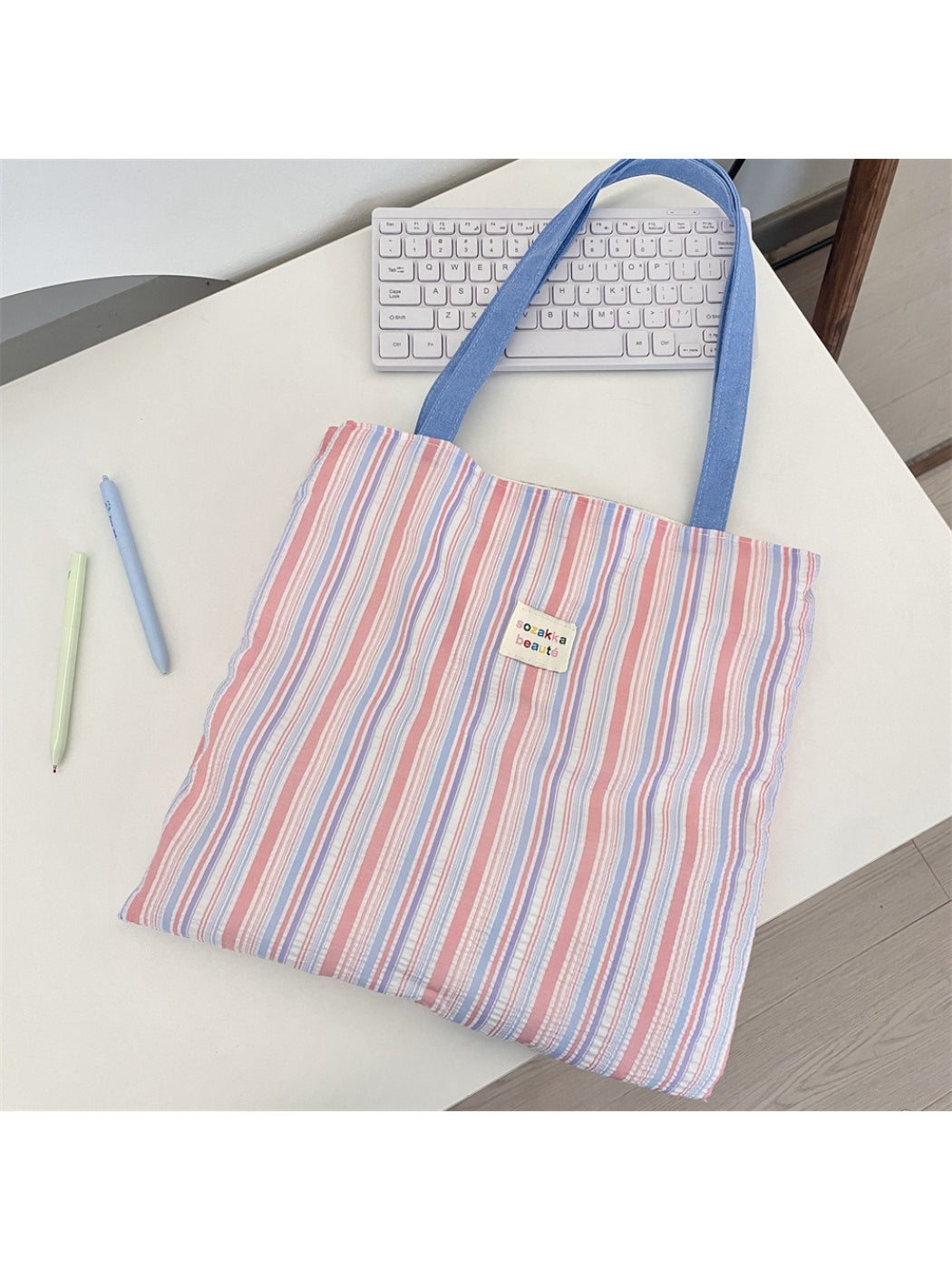Cosbai - Colorful Stripe Shoulder Tote
